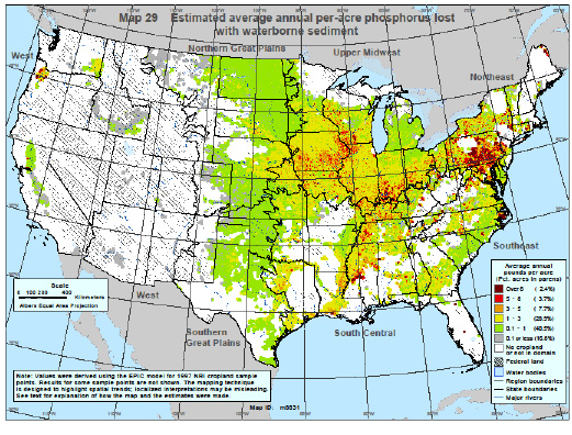 Estimated particulate phosphorus concentrations lost to surface waters. Estimated particulate phosphorus concentrations lost to surface waters.