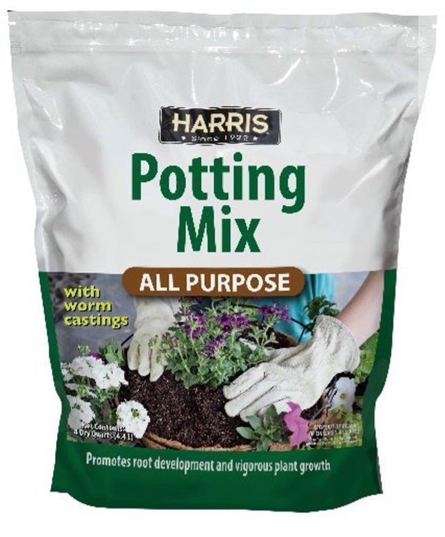 A bag labeled "Harris; Potting Mix," intended for general potting needs.