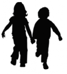 Two children holding hands.
