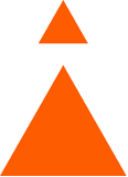 A small orange triangle above a large orange triangle.