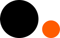 A large black circle to the left of a small orange circle.