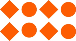 A pattern of two orange stacked diamonds, then a stack of two orange stacked circles, then the pattern repeats over again with the diamonds.