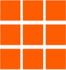9 small orange squares in the shape of a square.