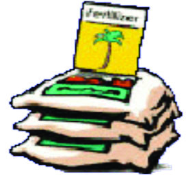 Illustration of 3 bags of fertilizer stacked on top of each other.