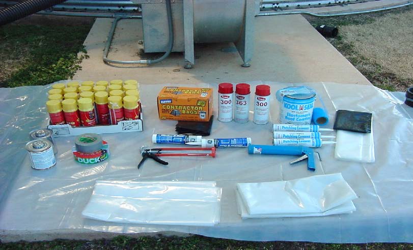 Cans, tubes and buckets of products used for sealing grain structures. Cans, tubes and buckets of products used for sealing grain structures.