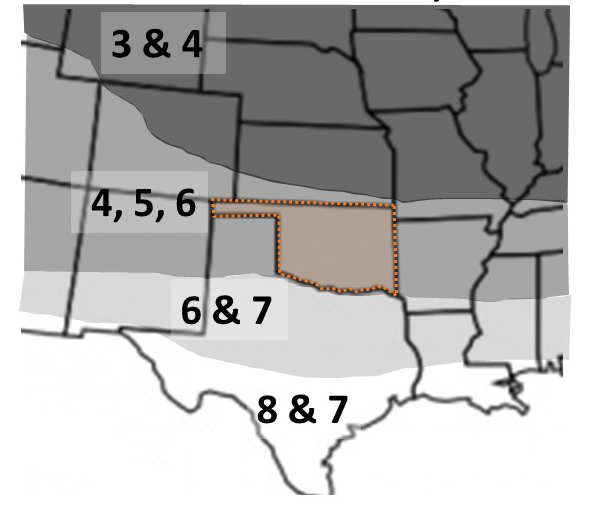 Map that shows fall dormancy and Oklahoma is outlined.