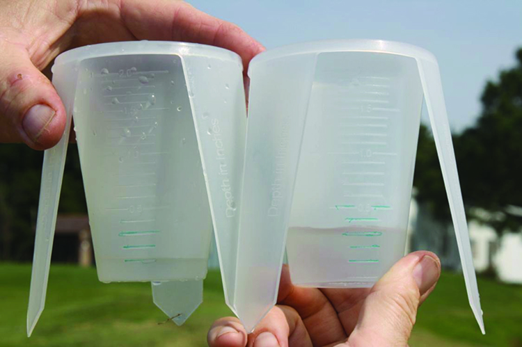 Comparison of water in two catch cups.