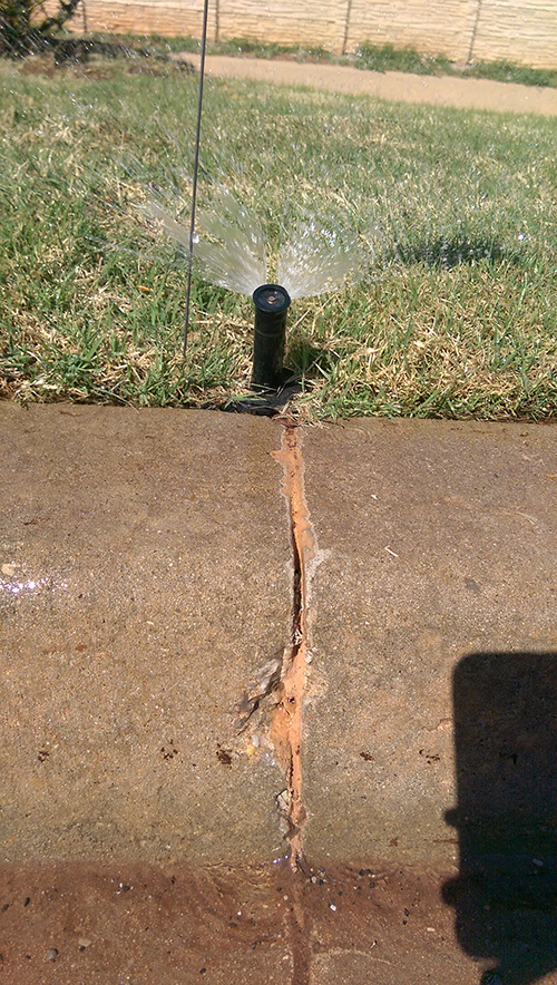 Sprinkler head tilted and out of alignment.
