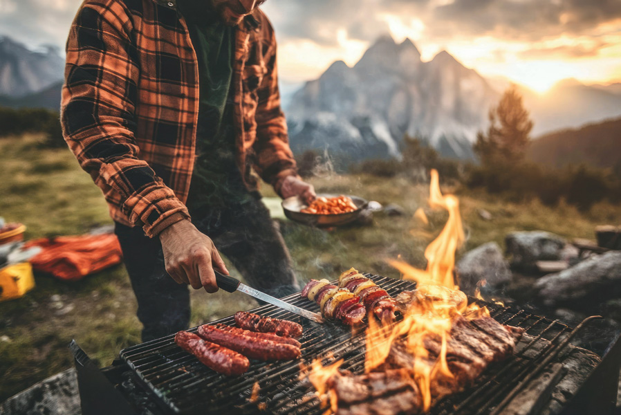 A person cooking food on a grill.