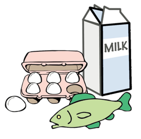 Milk, eggs and fish.