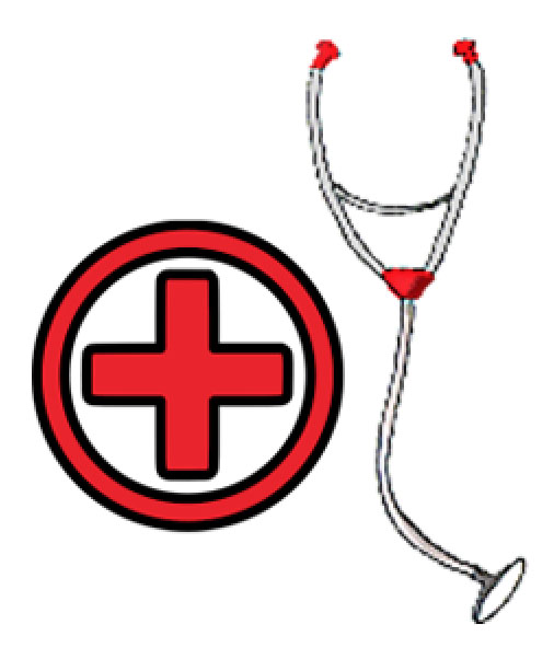 A stethescope and a red cross.