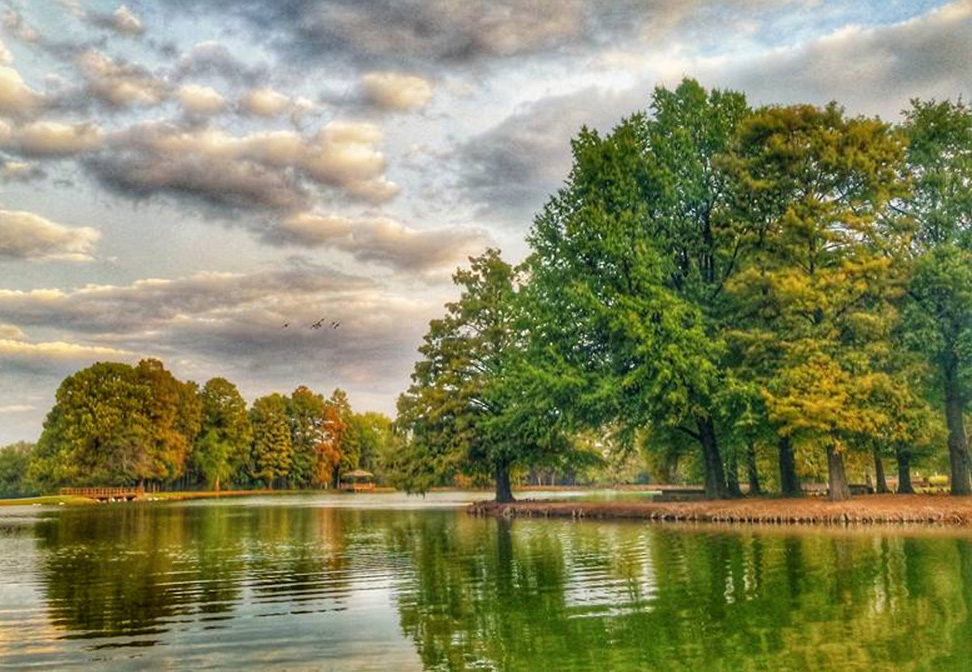 Beautiful landscape of water, big trees, and a clear sky. Beautiful landscape of water, big trees, and a clear sky.
