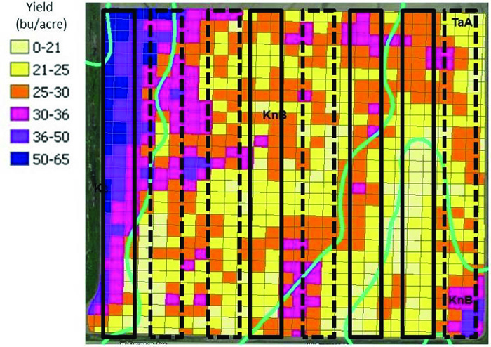 Map of Soybean yields collected in Noble County Map of Soybean yields collected in Noble County