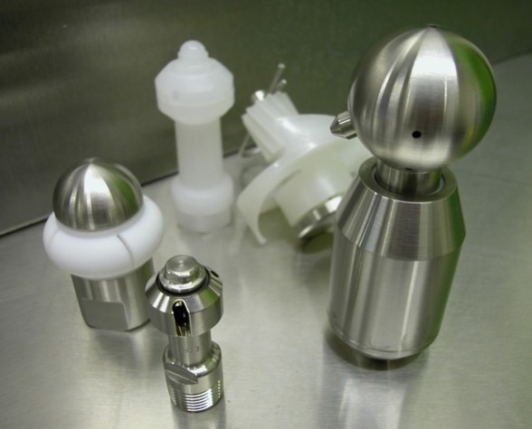 Chrome fluid driven dynamic spray devices with white plastic attachments