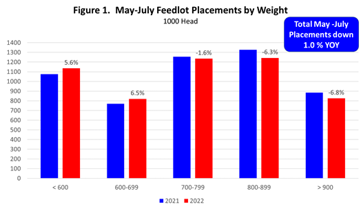 May-July Feedlot Placements by Weitht chartChart of May and July Feedlot Placements by Weitht Chart of May and July Feedlot Placements by Weitht