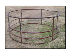 A brown metal hay bale holder.