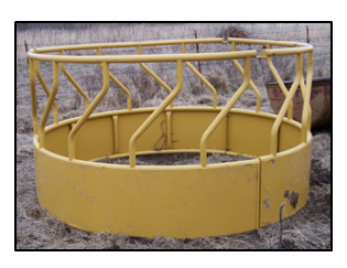 A yellow metal hay bale holder.