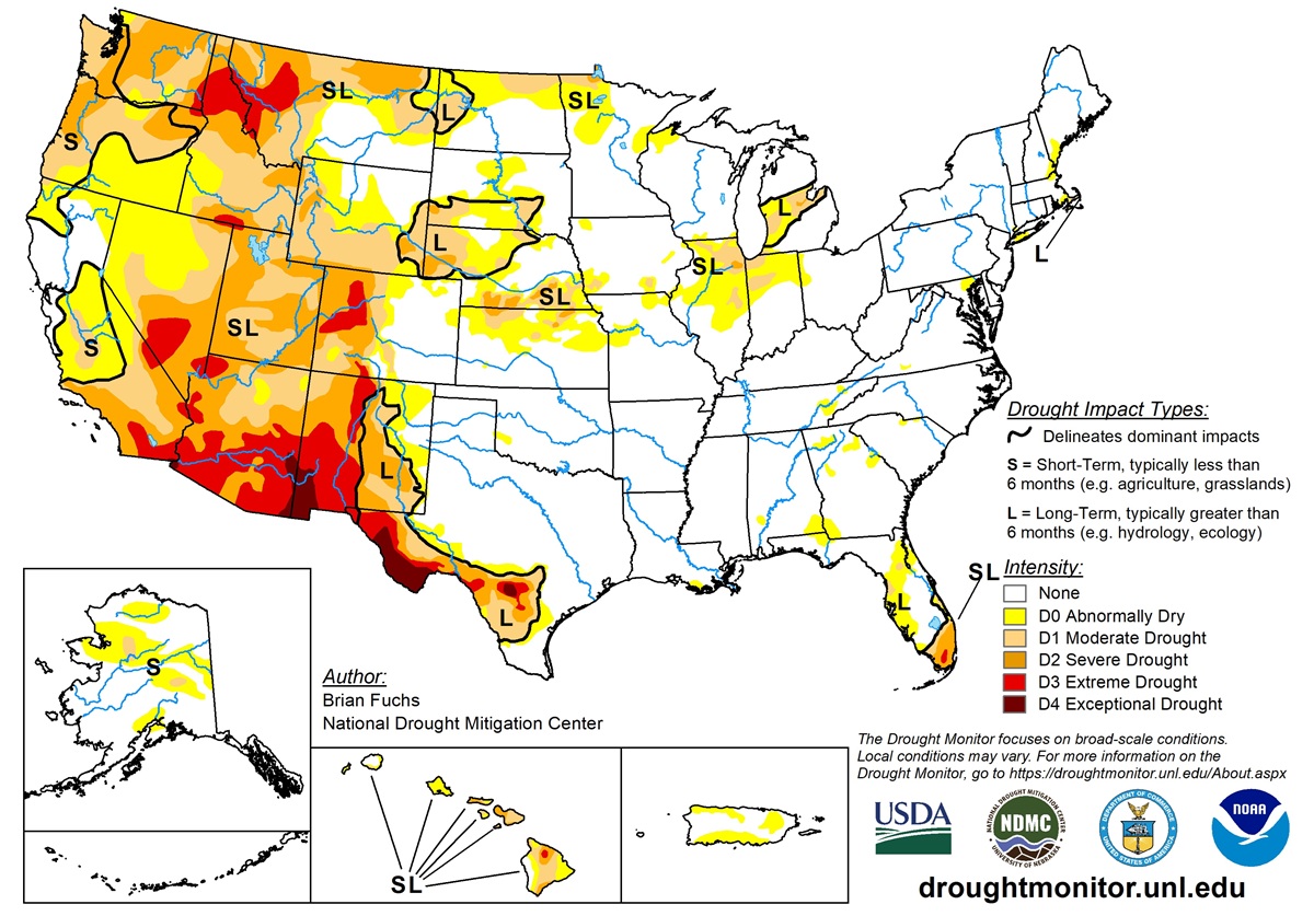 The U.S. Drought Monitor map released on July 17, 2025.