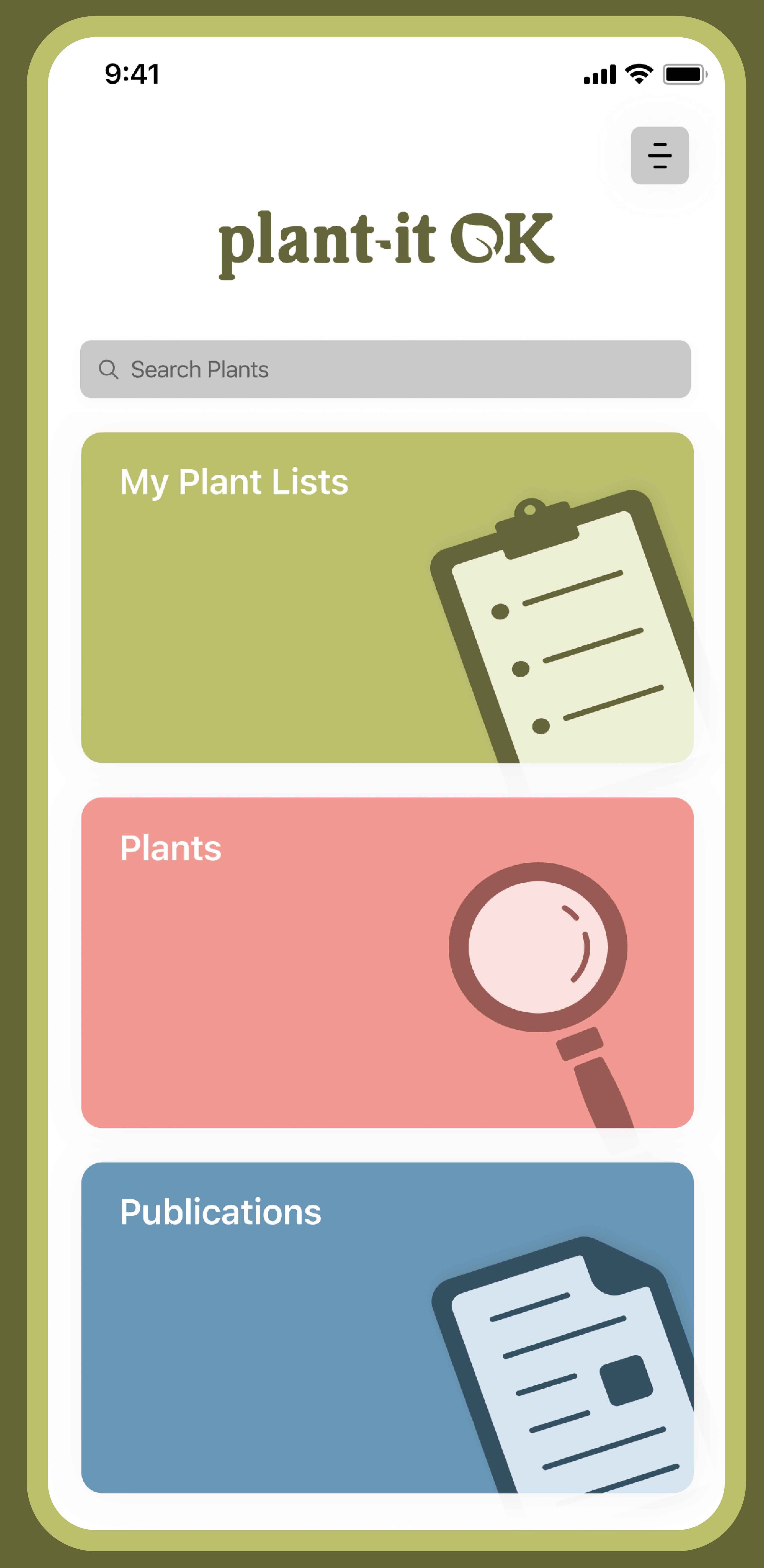 An overview of the Plant-It App showing the plant lists and publications.