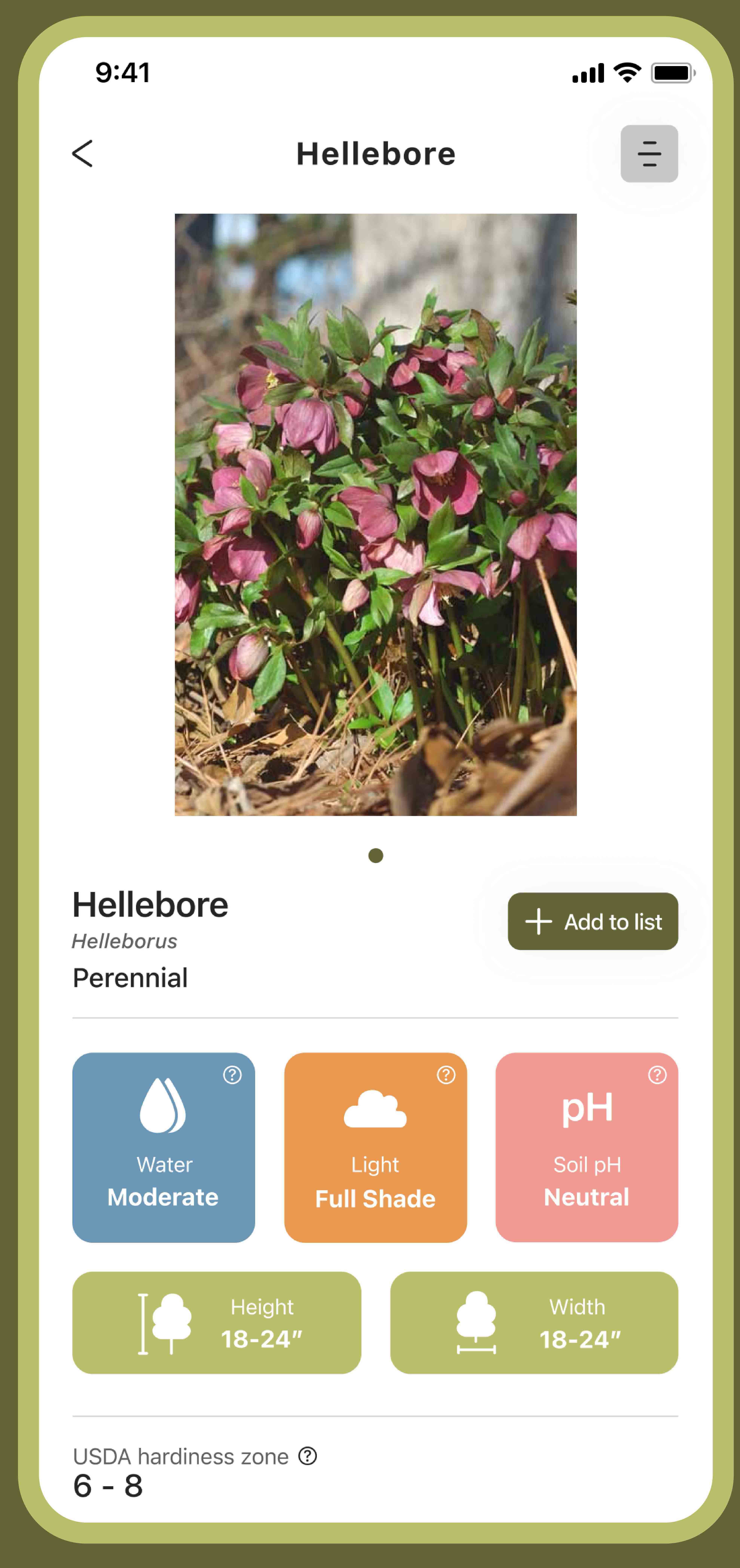 An overview of the Plant-It OK App showing the plant called Hellebore.