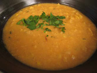 Italian garbanzo soup served in a bowl.