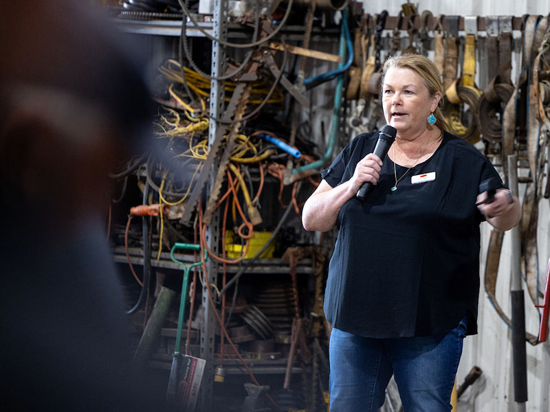 Becky Carroll, Senior Extension Specialist, Fruit and Pecans, speaking to the 2023 Native Pecan Harvest Field Day attendees.