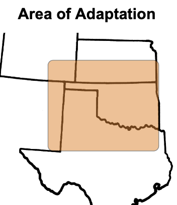 A graphic showing the area of adaptation for Garrison wheat in Oklahoma, Texas, New Mexico, Colorado and Kansas.