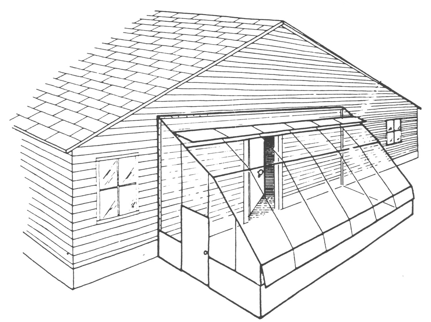 Sketch of an attached lean-to greenhouse.
